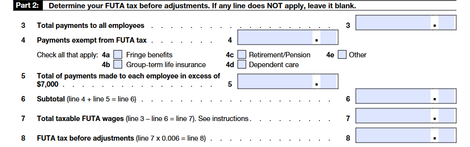 Part 2: Determining the FUTA tax before adjustments