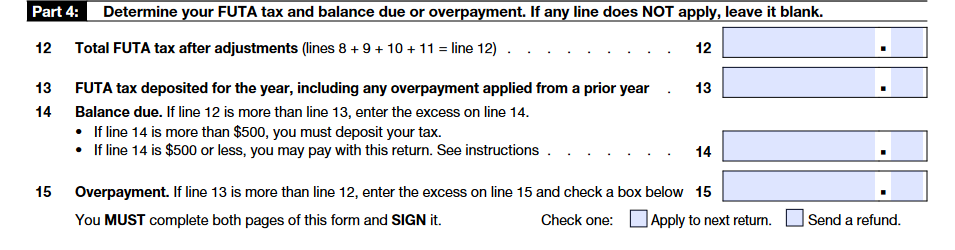 Part 4: Determine your FUTA tax and balance due or overpayment