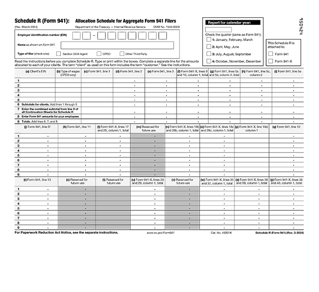 Form 941 Schedule R: Employer's Quarterly Federal Tax Return Schedule R