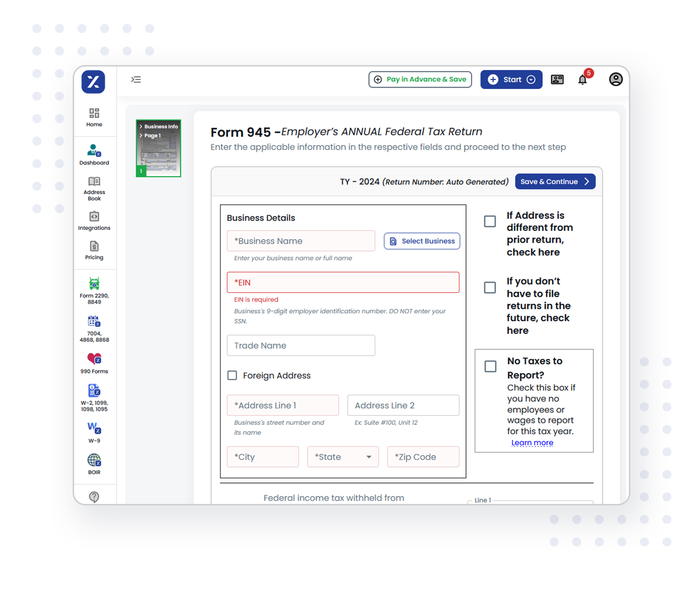 E-File Form 945 for Non-Payroll Taxes | TaxZerone®