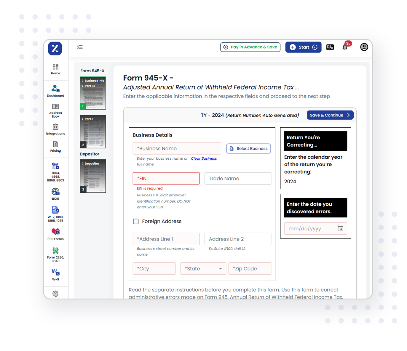  Follow these steps to file Form 945-X easily and accurately