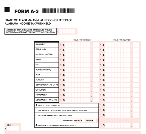 Alabama Form A-3: W-2 Reconciliation