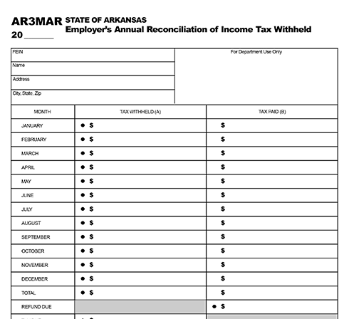 Arkansas Form AR3MAR: Annual Tax Withholding Reconciliation