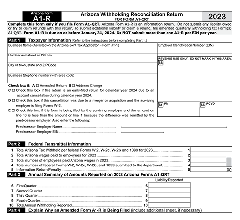 Arizona Form A1-R: Annual Withholding Tax Reconciliation