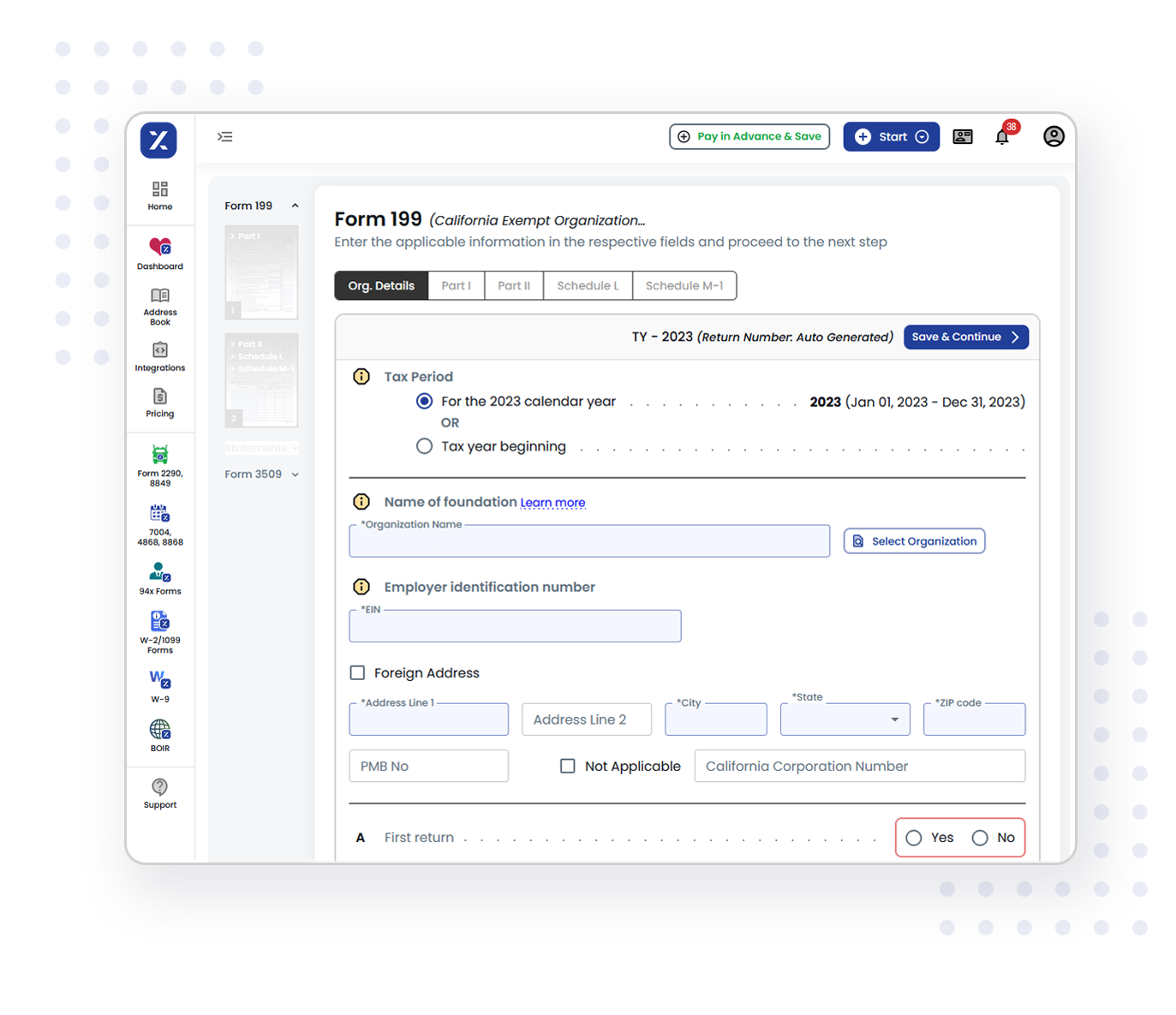 Information Required to E-file CA Form 199 Online