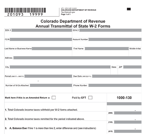 Colorado Form DR 1093: Annual Transmittal of State W-2 Forms