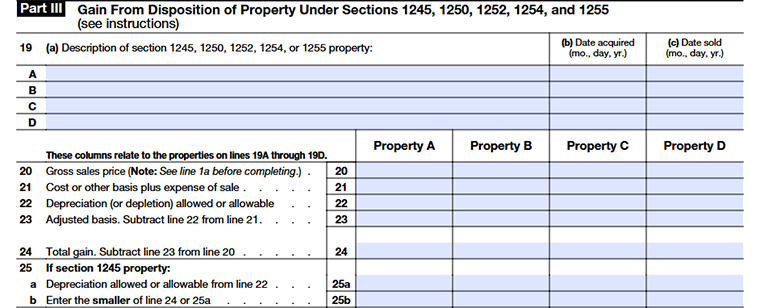 Form 4797 Part III Gain from Disposition of Property from Line 19 to Line 25b