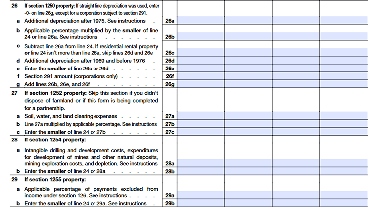 Form 4797 Part III Gain from Disposition of Property from Line 26 to Line 29b