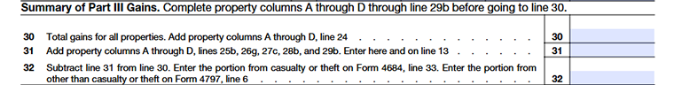 Form 4797 Part III Summary of Gains from Line 30 to Line 32
