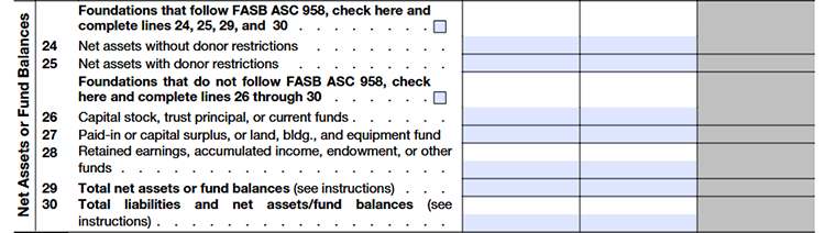 Form 990-PF Part II Lines 24-30 Net Assets or Fund Balances