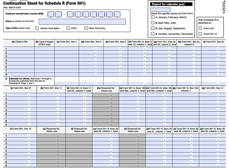 Continuation Sheet for Schedule R (Form 941)