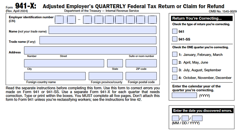 Step-by-Step Instructions for Filing Form 941-X for 2024