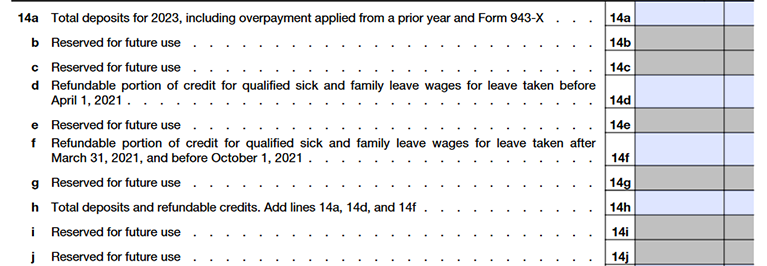 form 943 Total deposits taxes