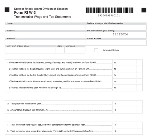  Rhode Island Form RI W-3: Transmittal(Reconciliation) of W-2 form