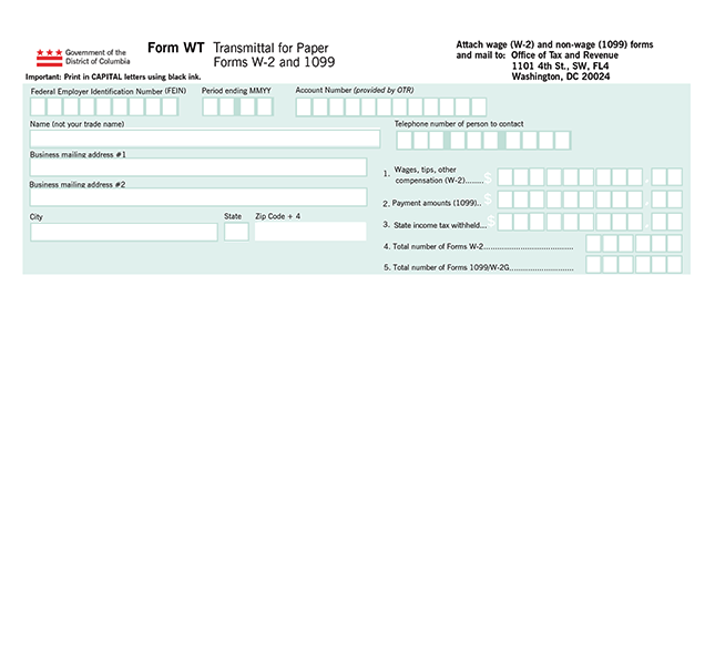 District of Columbia Form WT: W-2 Transmittal