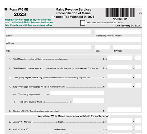 Maine Form W-3ME: Reconciliation of Maine Income Tax Withheld