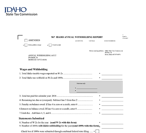 Idaho Form 967: Annual Withholding Report