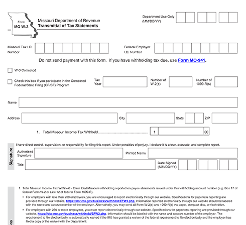 Missouri Form MO-W-3: Transmittal of Tax Statements