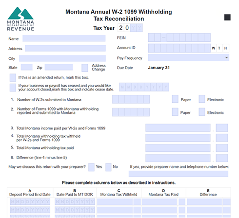 Montana Form MW-3: Annual Withholding Tax Reconciliation