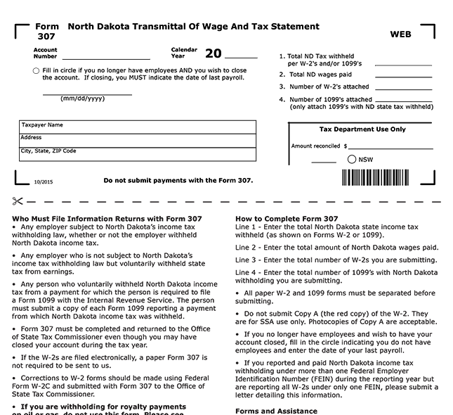 North Dakota Form Form 307: W-2 Reconciliation