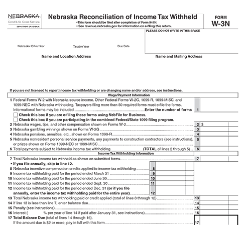 Nebraska Form W-3N: W-2 Reconciliation