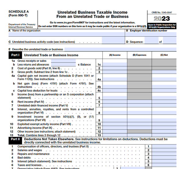 Schedules and Forms for Form 990-T