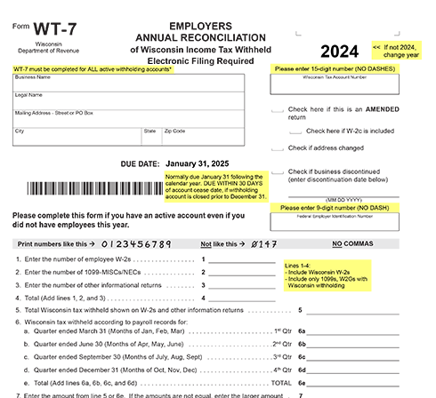 Wisconsin Form WT-7: Annual Reconciliation Of Wisconsin Income Tax Withheld