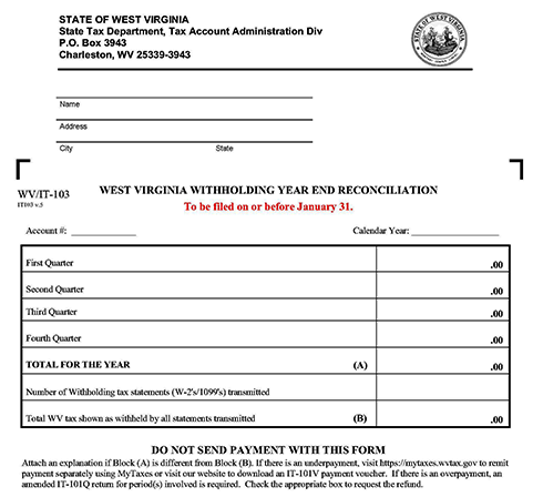 West Virginia Form WV/IT-103: W-2 Reconciliation